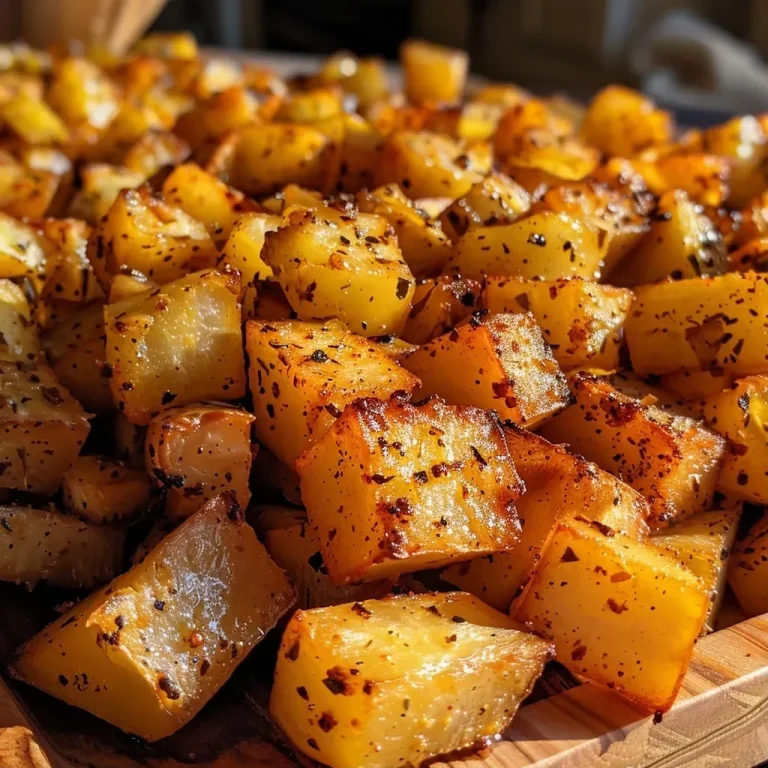 Transform Your Meal Prep: Flavorful Roasted Rutabaga for Protein Lovers Close-up view of golden-brown roasted rutabaga cubes drizzled with olive oil.