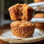 Close-up view of a delicious sweet potato muffin topped with walnuts.