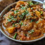 Close-up view of a vibrant bowl of Turnip Curry with fresh coriander on top.