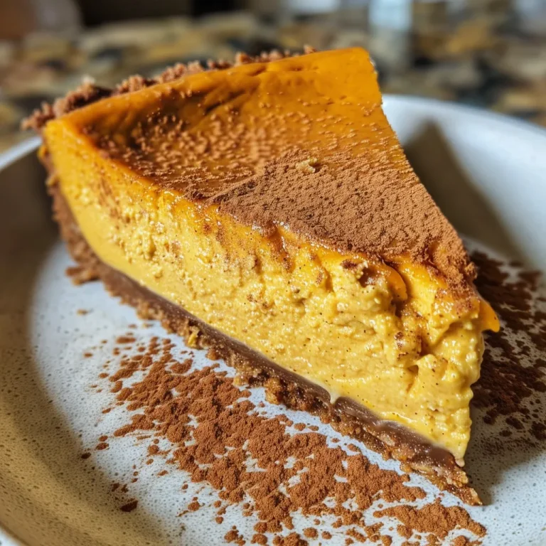 Close-up side view of a healthy pumpkin cheesecake garnished with a creamy layer, showcasing its texture.