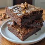 Close-up view of vegan gluten-free brownies with walnuts and chocolate chips.