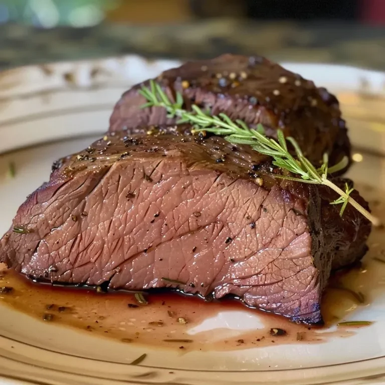 Elevate Your Protein Game with This Flavor-Packed Venison Tenderloin Close-up side view of a juicy venison tenderloin on a plate.