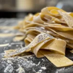 Close-up of dough made from wild rice flour and egg yolks.